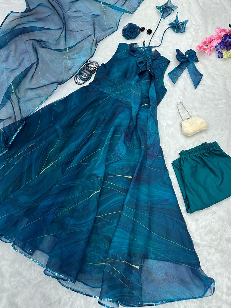 Wonderful Blue Color Organza Anarkali Suit