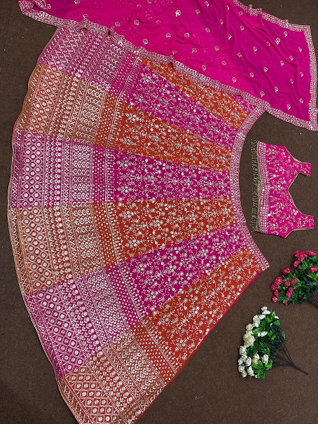 Pink And Orange Sequence Work Wedding Lehenga Choli