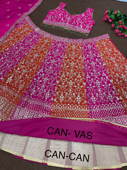 Pink And Orange Sequence Work Wedding Lehenga Choli