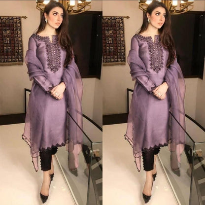 Dusty Pink Color Real Mirror Embroidery Work Salwar Suit