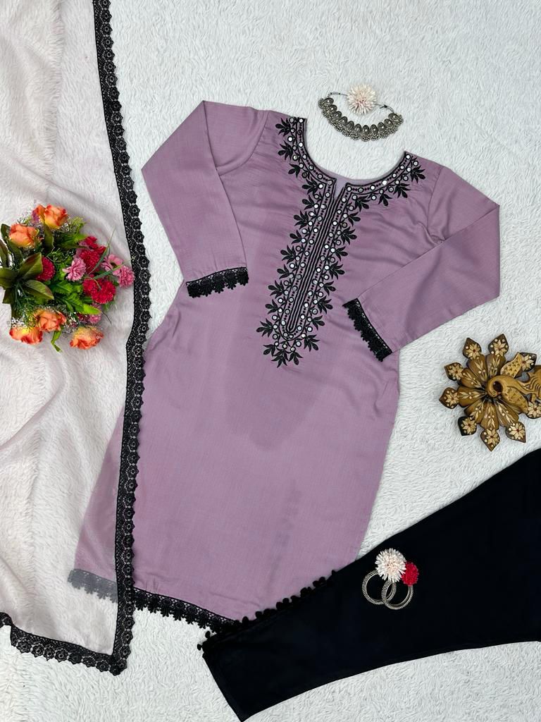 Dusty Pink Color Real Mirror Embroidery Work Salwar Suit