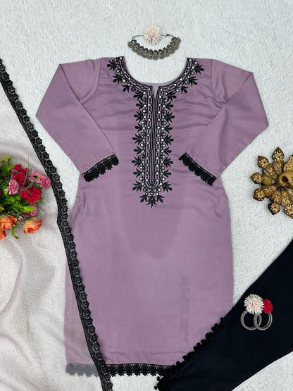 Dusty Pink Color Real Mirror Embroidery Work Salwar Suit