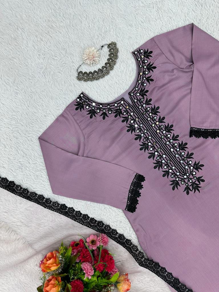 Dusty Pink Color Real Mirror Embroidery Work Salwar Suit
