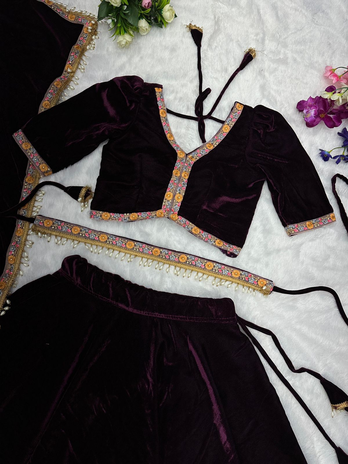 Winter Wedding Wine Color Velvet Lehenga Choli