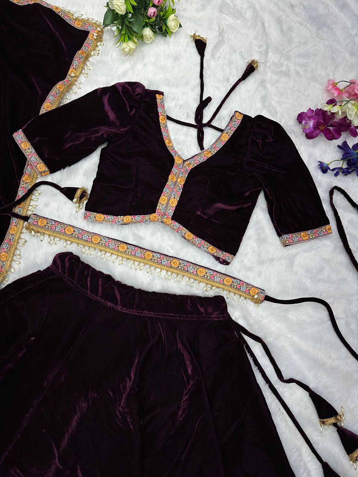 Winter Wedding Wine Color Velvet Lehenga Choli