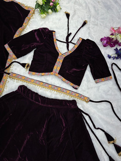 Winter Wedding Wine Color Velvet Lehenga Choli