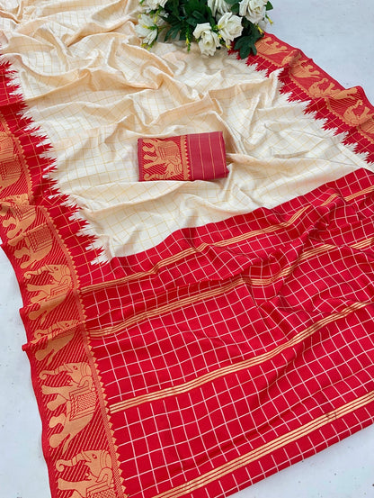 Classy Rashmika Mandanna Style Red And White Saree