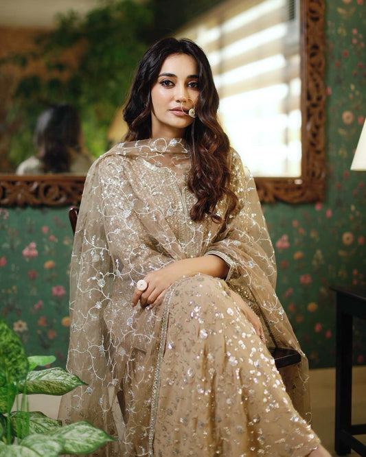 Mesmerizing  Georgette Embroidery & Sequence Work Sharara  Suit