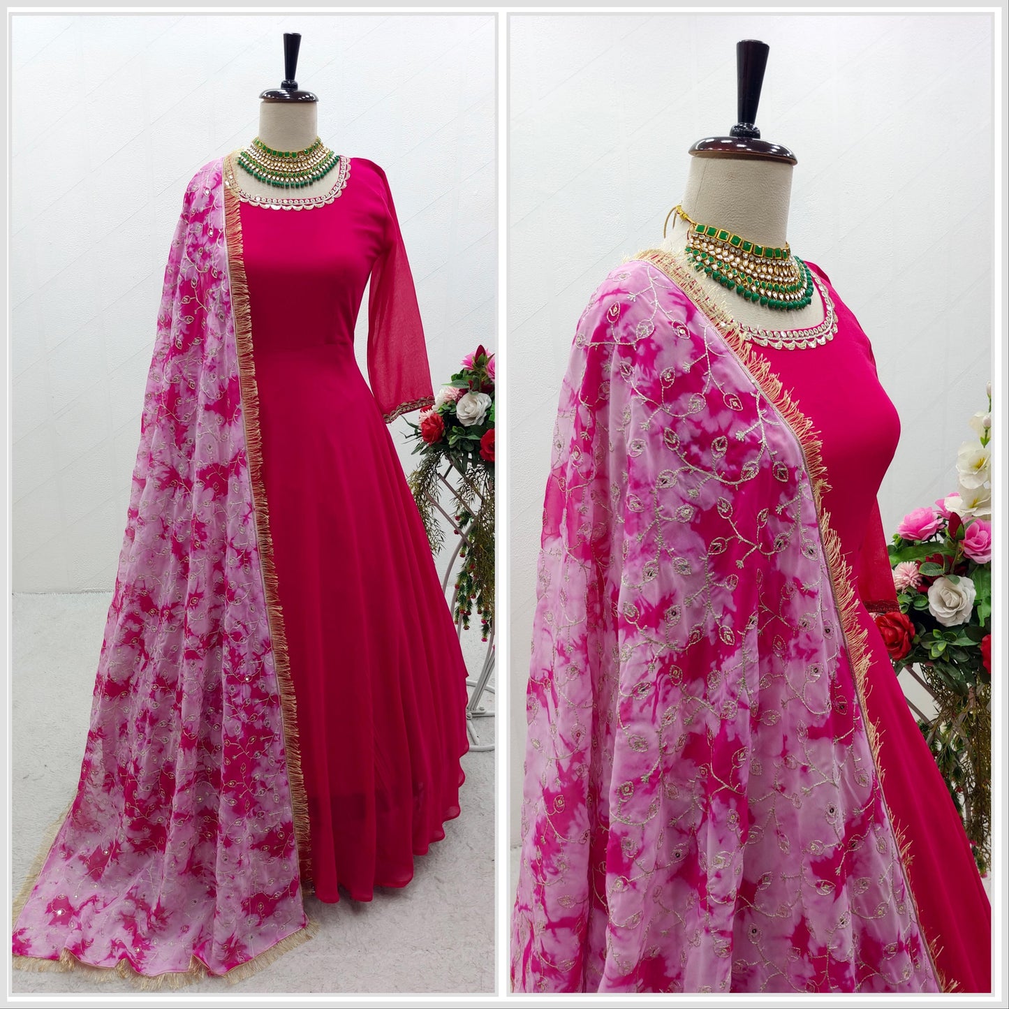 Pink Color Gown With Sequence Embroidery Work Dupatta