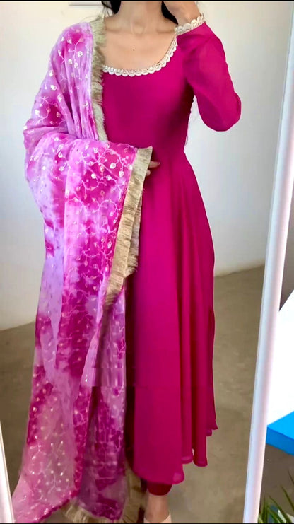 Pink Color Gown With Sequence Embroidery Work Dupatta
