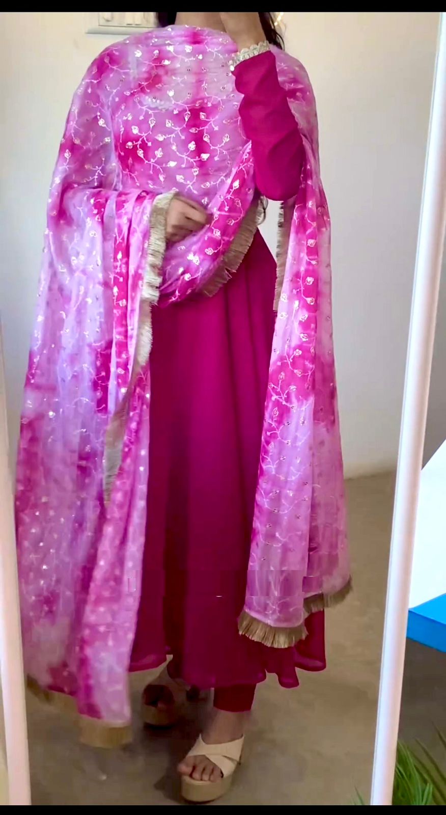Pink Color Gown With Sequence Embroidery Work Dupatta