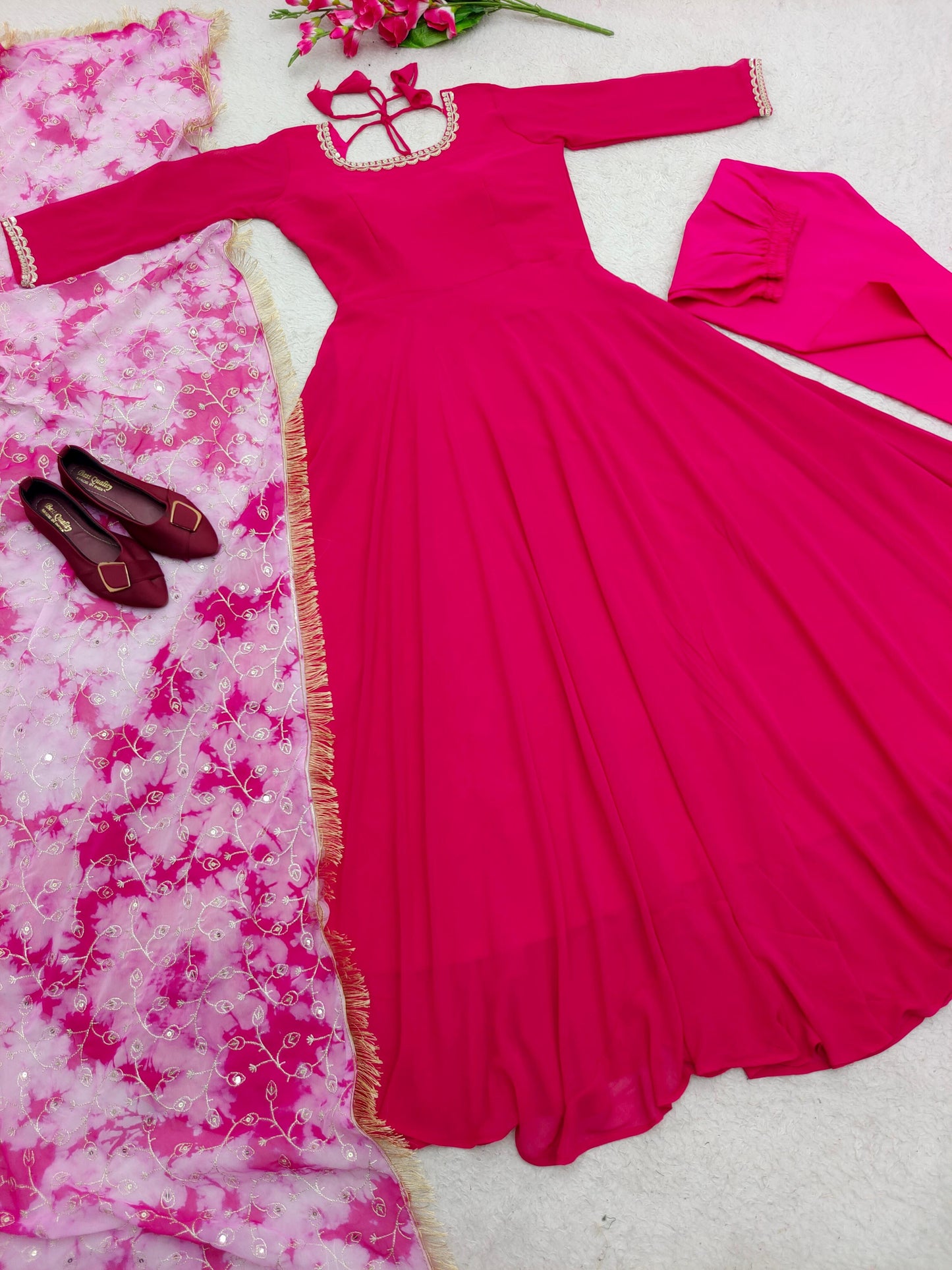 Pink Color Gown With Sequence Embroidery Work Dupatta