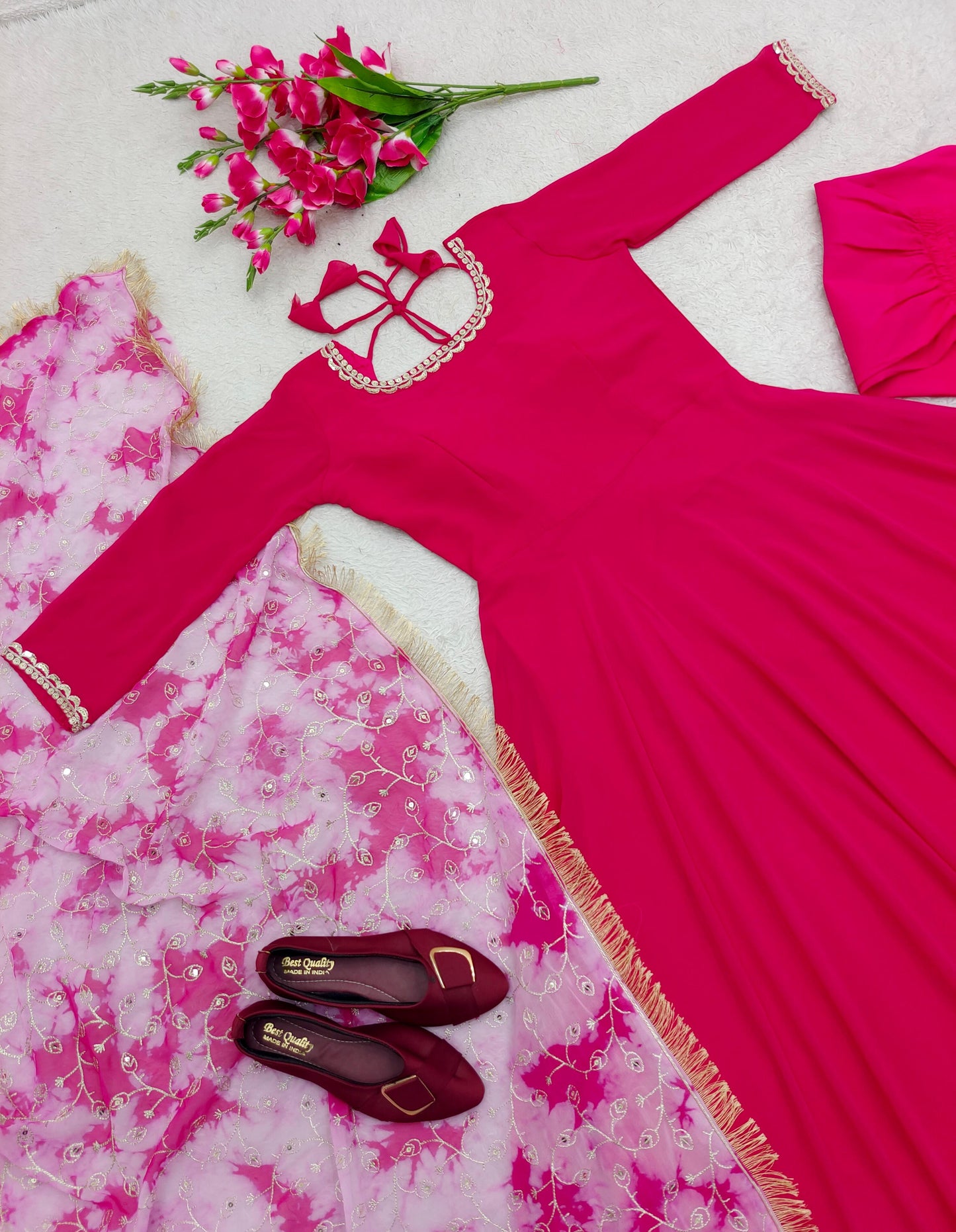 Pink Color Gown With Sequence Embroidery Work Dupatta