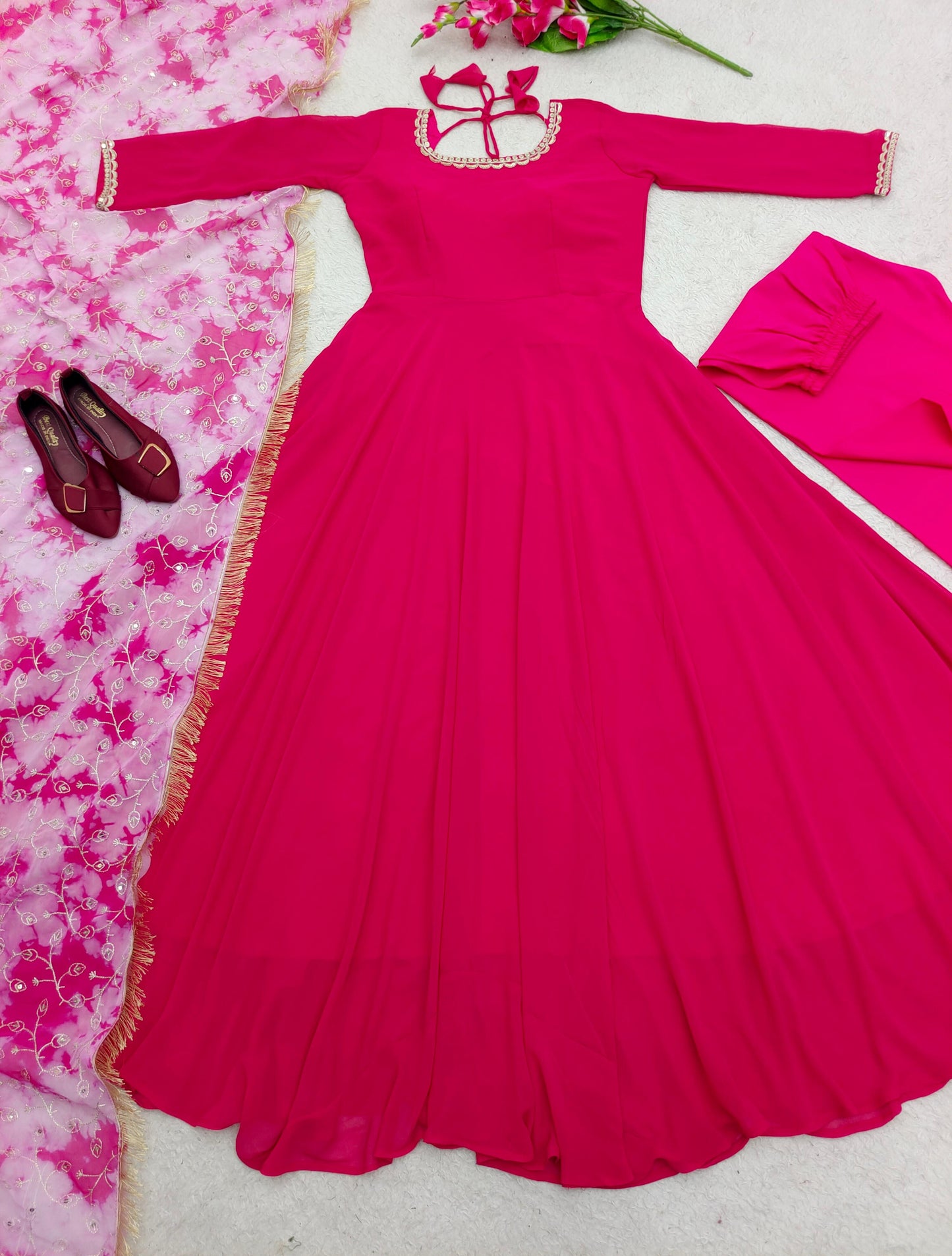 Pink Color Gown With Sequence Embroidery Work Dupatta