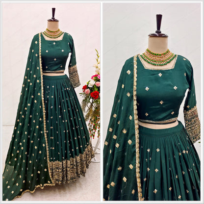 Superhit Green Color Embroidery Work Lehenga Choli