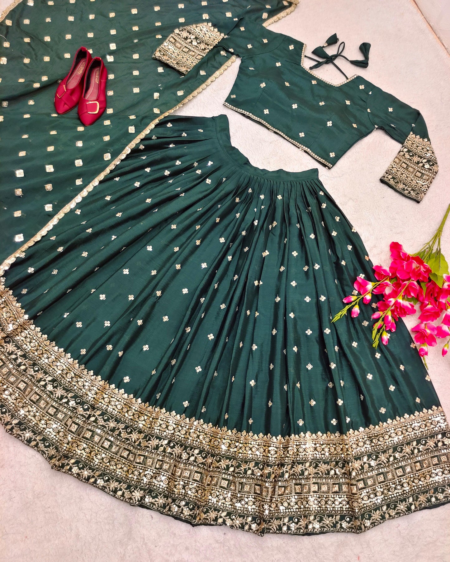 Superhit Green Color Embroidery Work Lehenga Choli