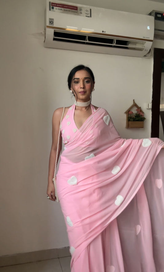 Shining Pink Color Soft Georgette Silk Ready To Wear Saree