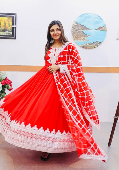 Stylish Sequence Thread Work Red Color Anarkali Gown