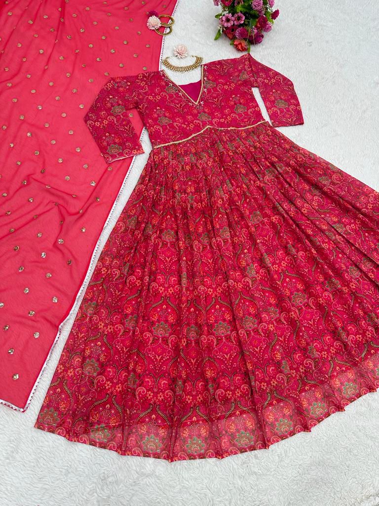 Amazing Red Color Hand Work Anarkali Gown