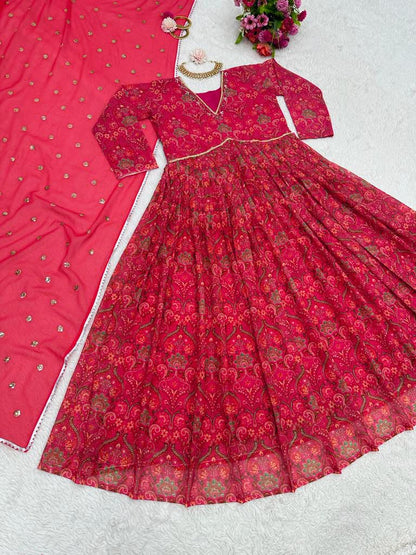 Amazing Red Color Hand Work Anarkali Gown