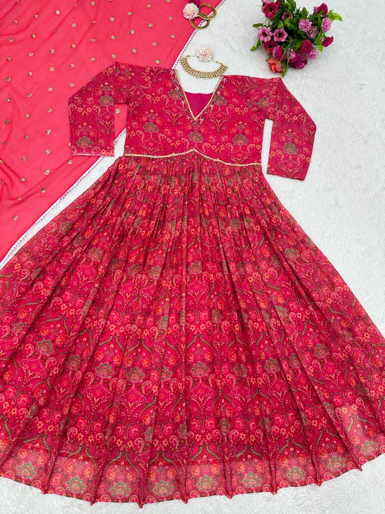 Amazing Red Color Hand Work Anarkali Gown