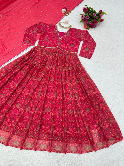 Amazing Red Color Hand Work Anarkali Gown