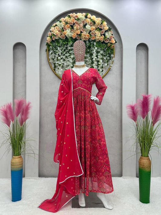 Amazing Red Color Hand Work Anarkali Gown