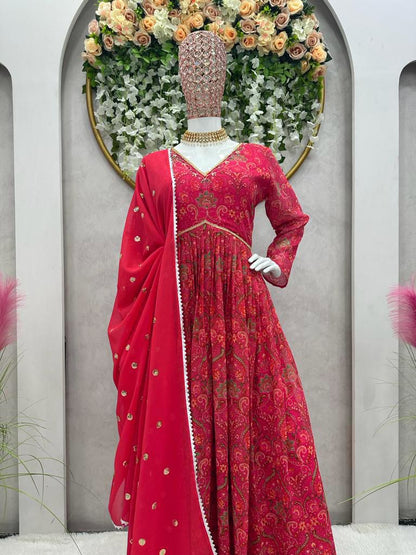 Amazing Red Color Hand Work Anarkali Gown