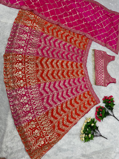 Wedding Pink With Orang Double Color Lehenga Choli