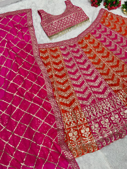 Wedding Pink With Orang Double Color Lehenga Choli