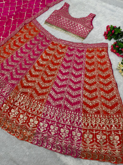 Wedding Pink With Orang Double Color Lehenga Choli