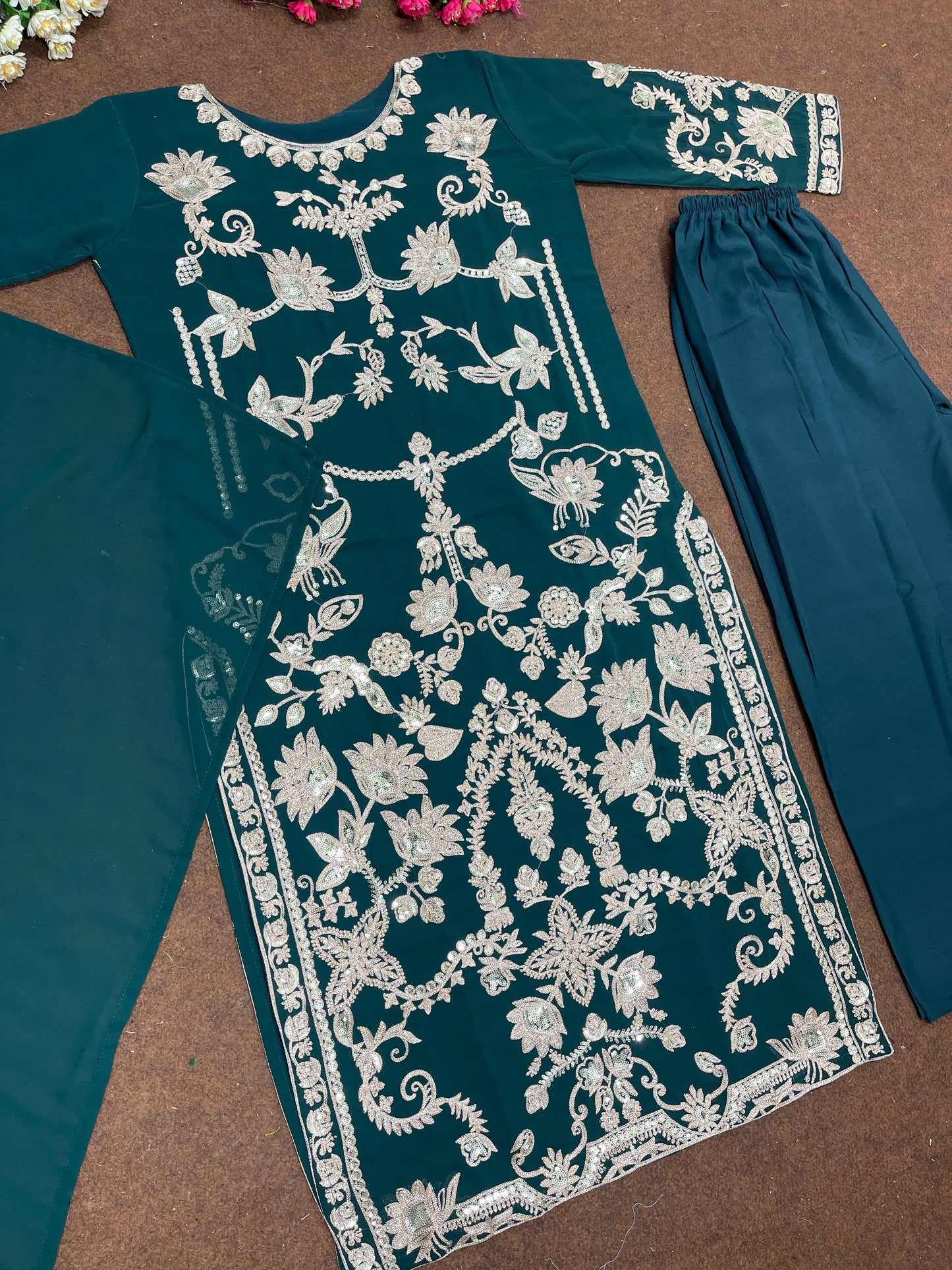 Pretty Teal Blue Color Sequence Thread Work Salwar Suit