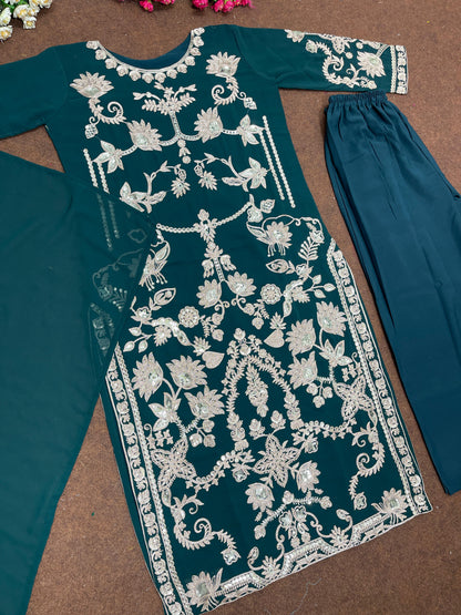 Pretty Teal Blue Color Sequence Thread Work Salwar Suit