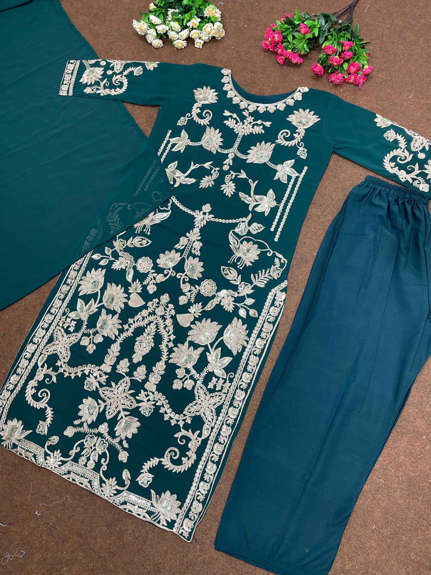 Pretty Teal Blue Color Sequence Thread Work Salwar Suit