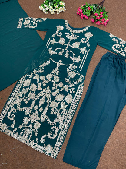 Pretty Teal Blue Color Sequence Thread Work Salwar Suit