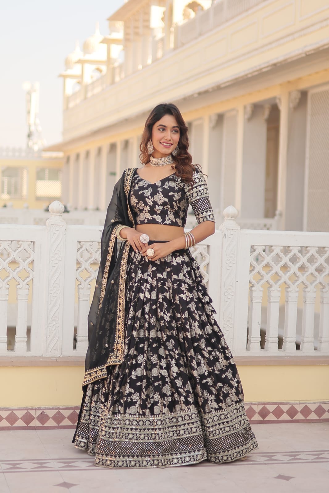 Wedding Wear Black Color Embroidered Work Lehenga Choli