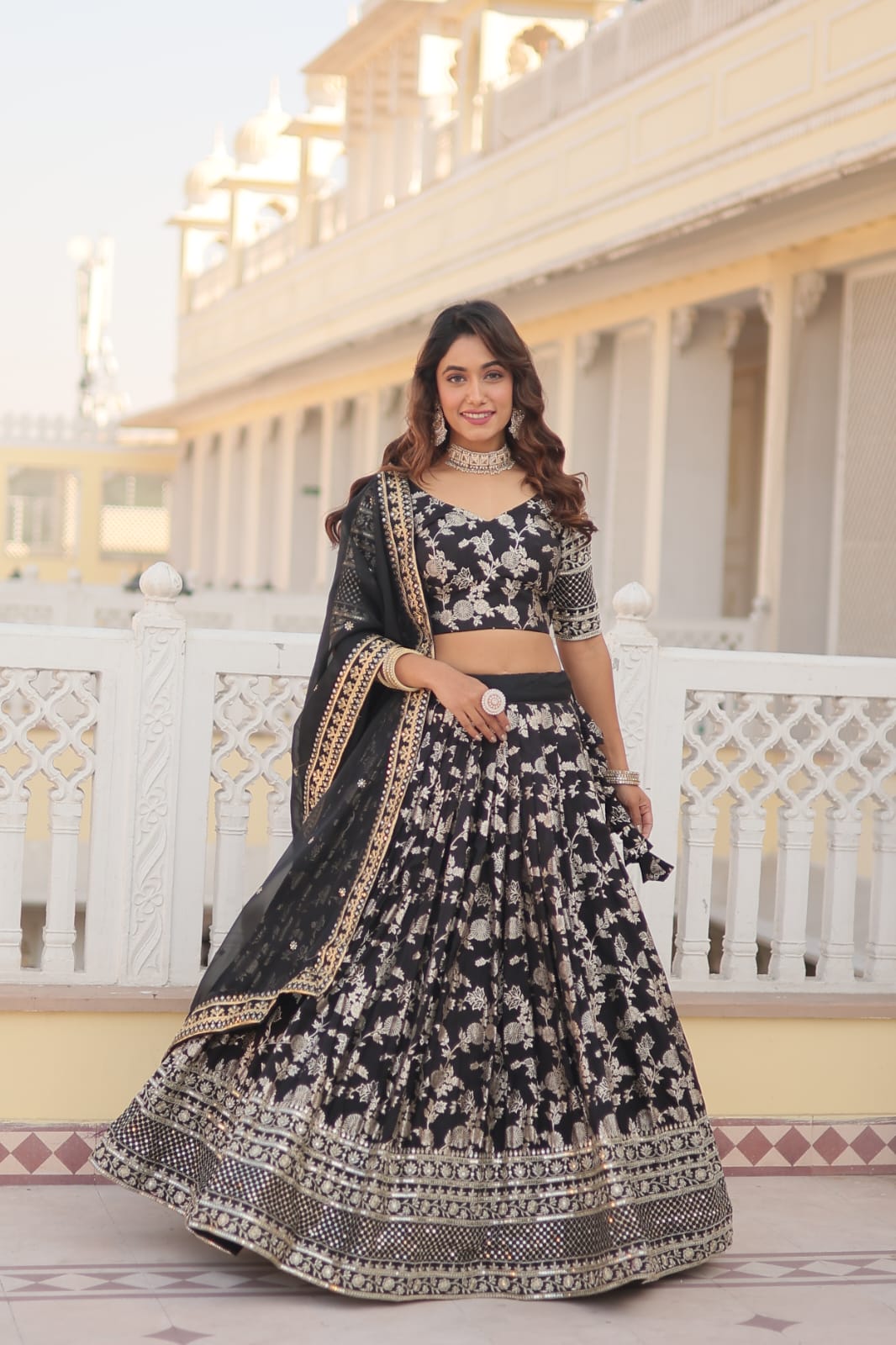 Wedding Wear Black Color Embroidered Work Lehenga Choli