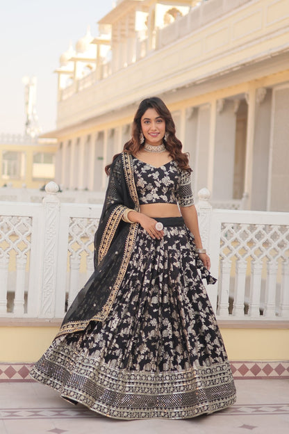 Wedding Wear Black Color Embroidered Work Lehenga Choli