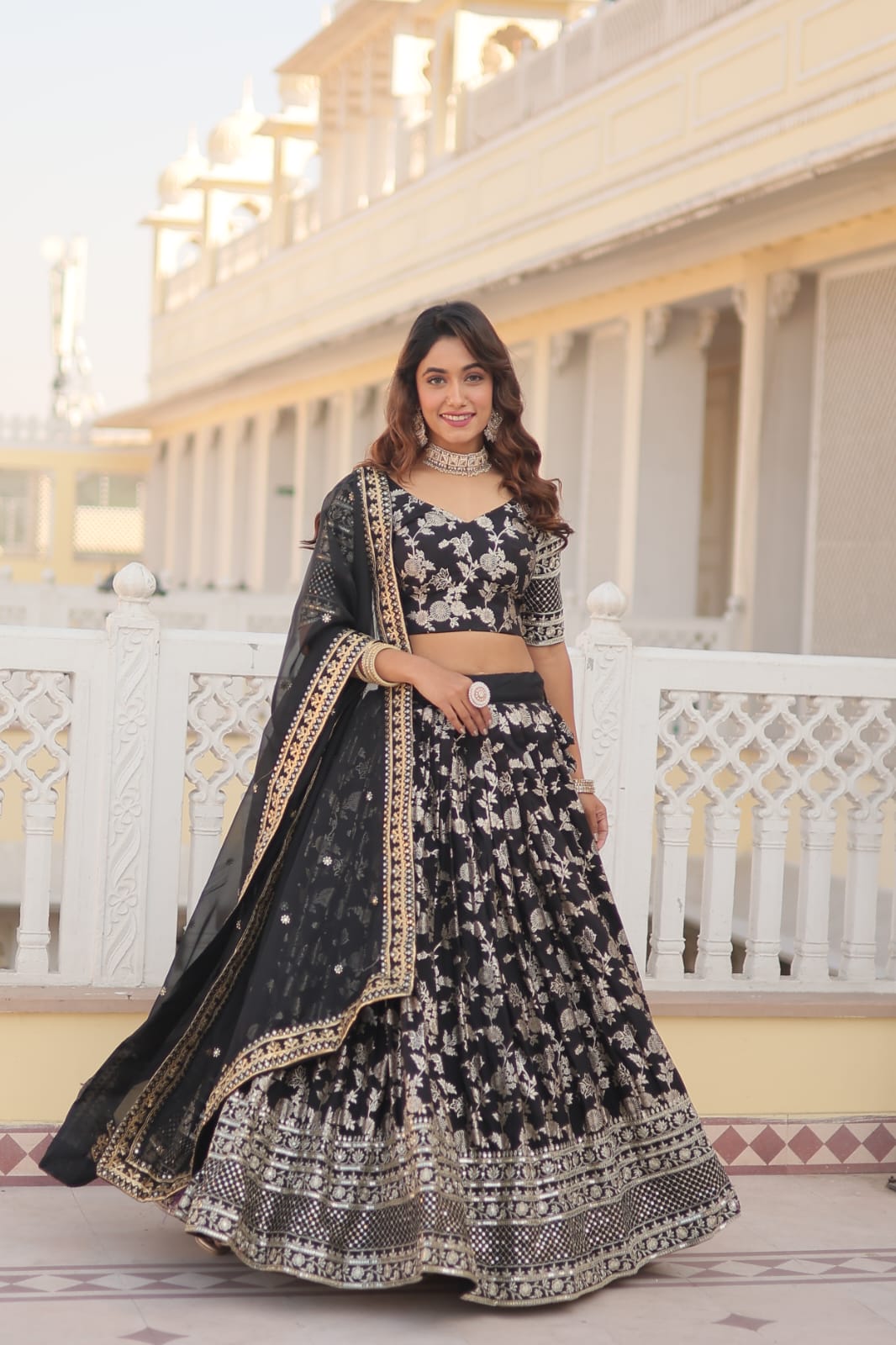 Wedding Wear Black Color Embroidered Work Lehenga Choli