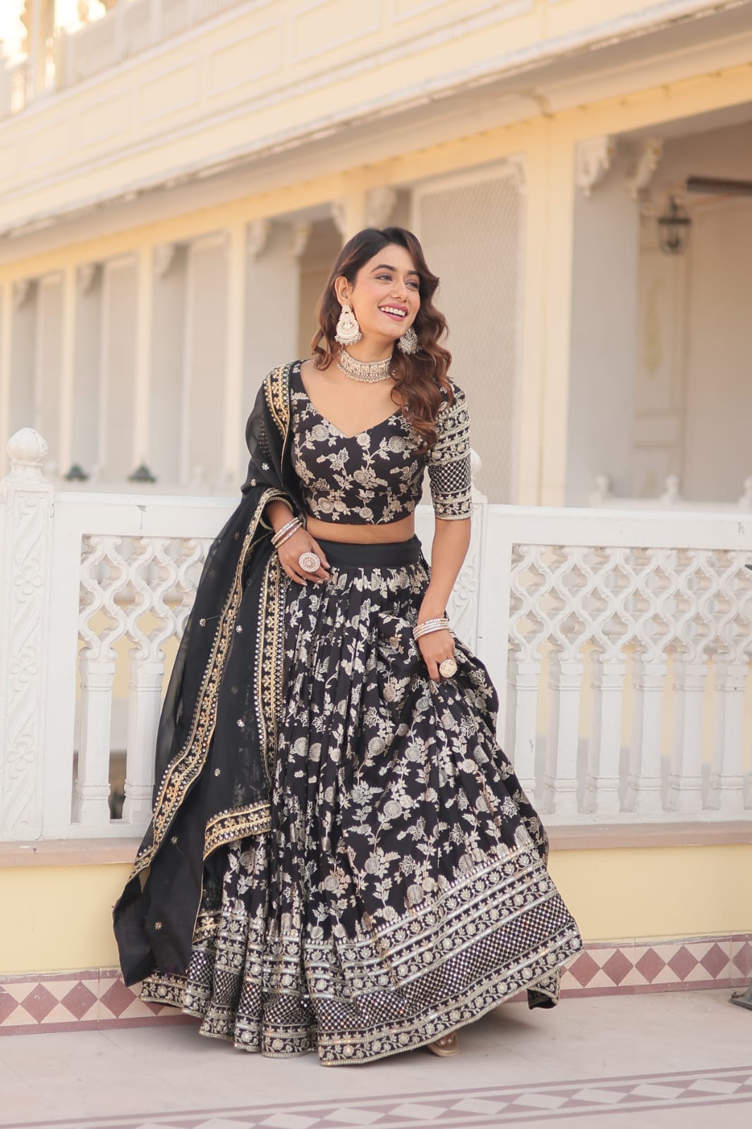 Wedding Wear Black Color Embroidered Work Lehenga Choli