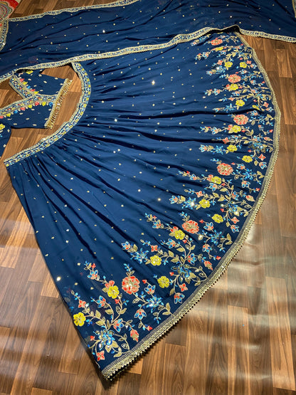 Luxuriant Blue Color Multi Thread Work Lehenga Choli