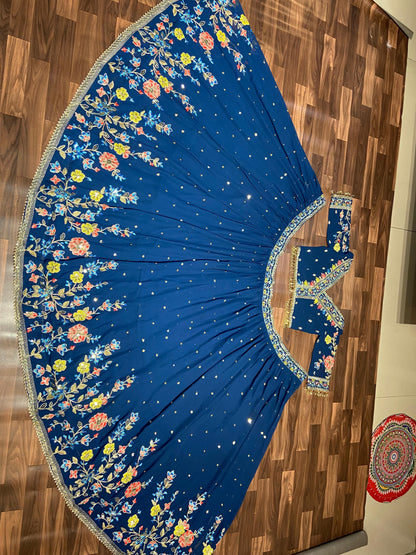 Luxuriant Blue Color Multi Thread Work Lehenga Choli
