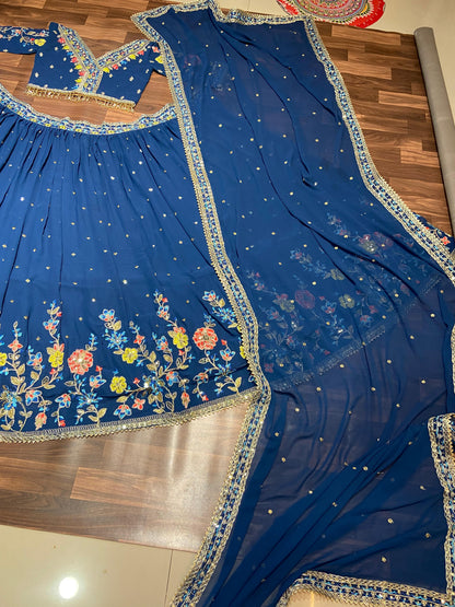 Luxuriant Blue Color Multi Thread Work Lehenga Choli