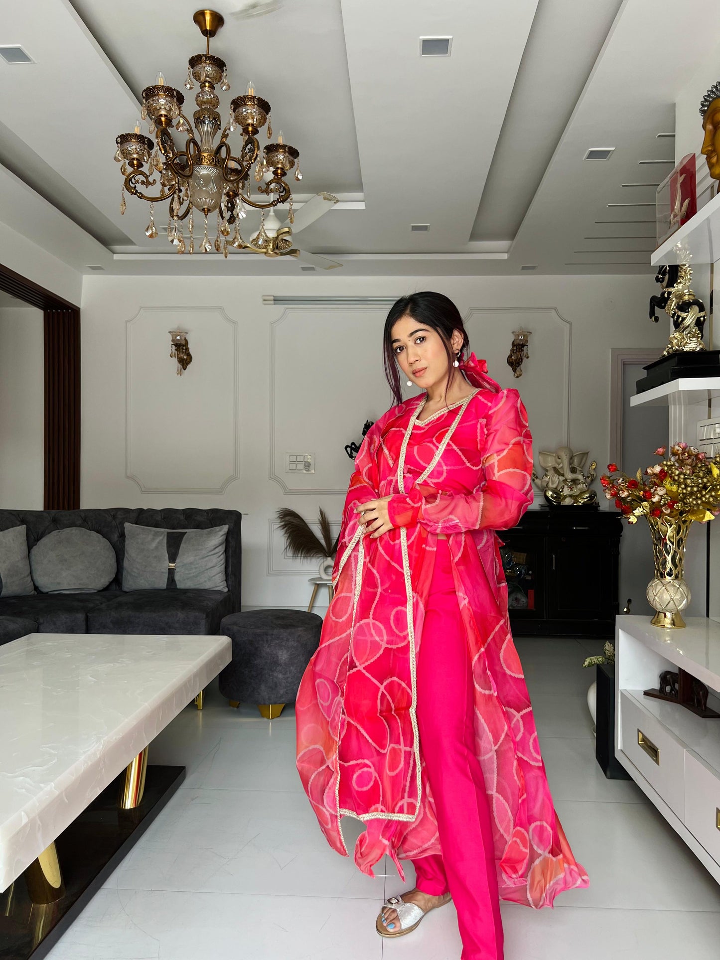 Amazing Multi Color Print Organza Silk Anarkali Suit