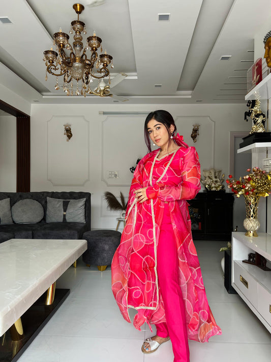 Amazing Multi Color Print Organza Silk Anarkali Suit