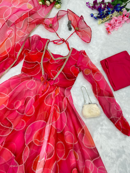 Amazing Multi Color Print Organza Silk Anarkali Suit