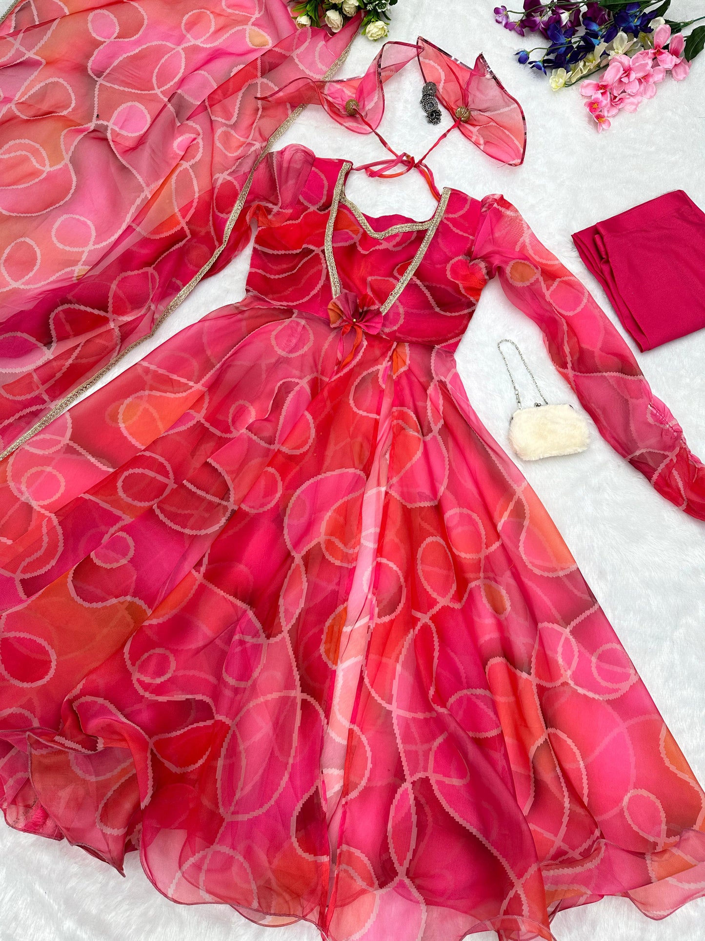 Amazing Multi Color Print Organza Silk Anarkali Suit