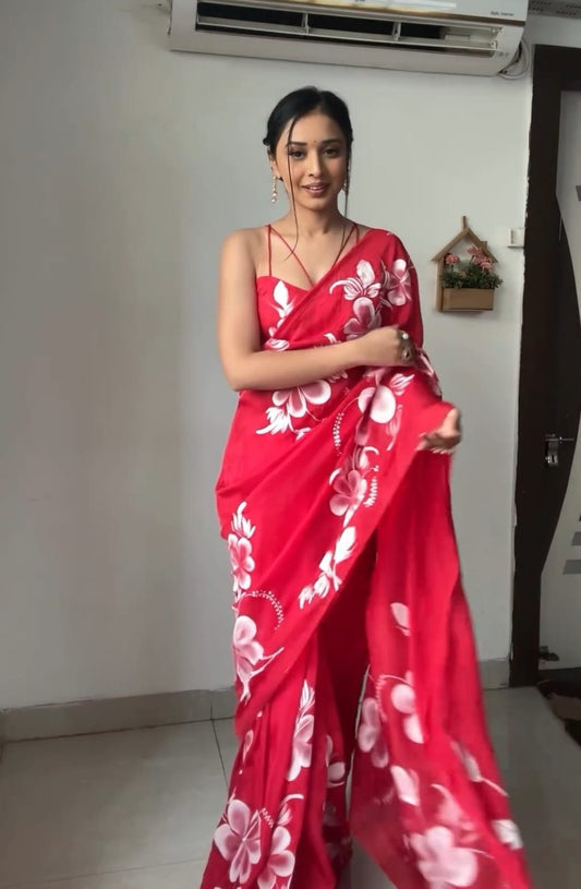 Presenting  Pink Color Georgette Silk Ready To Wear Saree