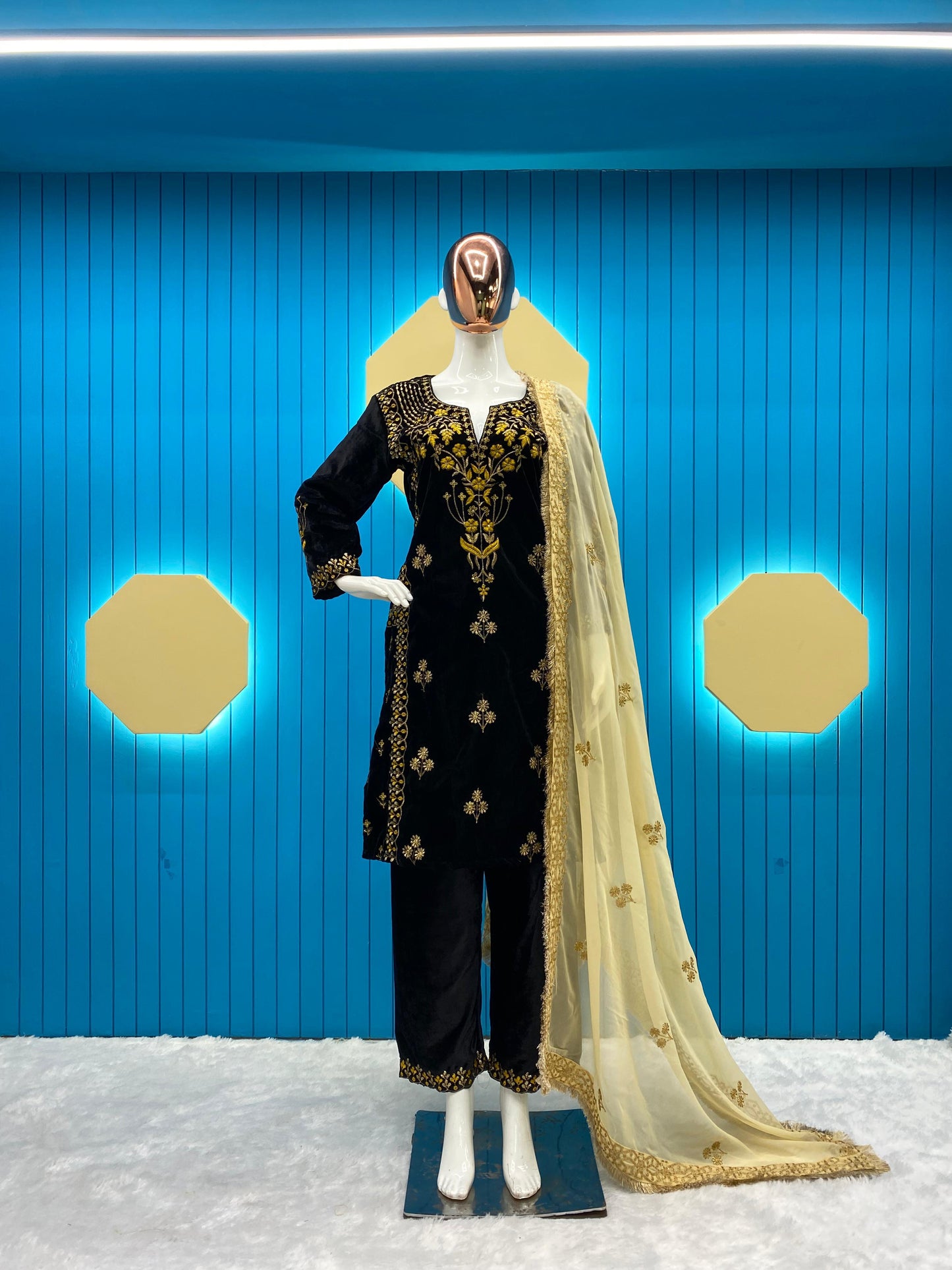 Wonderful Embroidery Work Black Velvet Salwar Suit