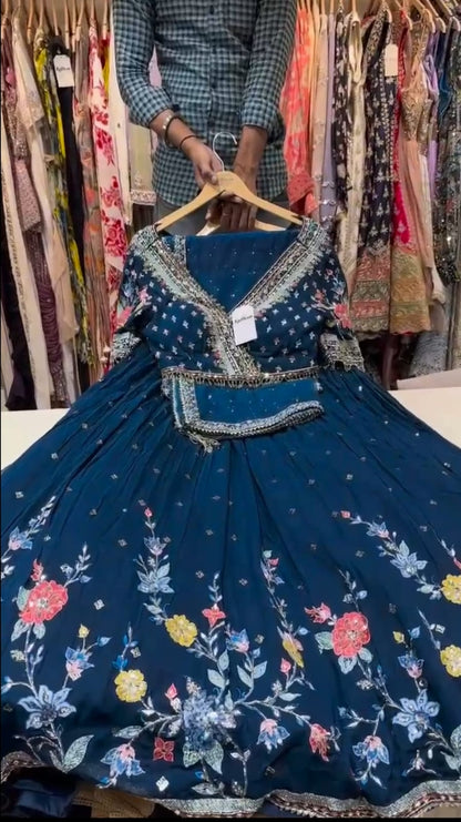Luxuriant Blue Color Multi Thread Work Lehenga Choli